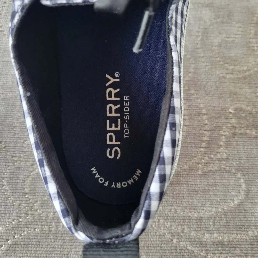 NWT - Sperry Top Sider Tennis Shoes Black/White Gingham Satin Laces (Size: 6.5)